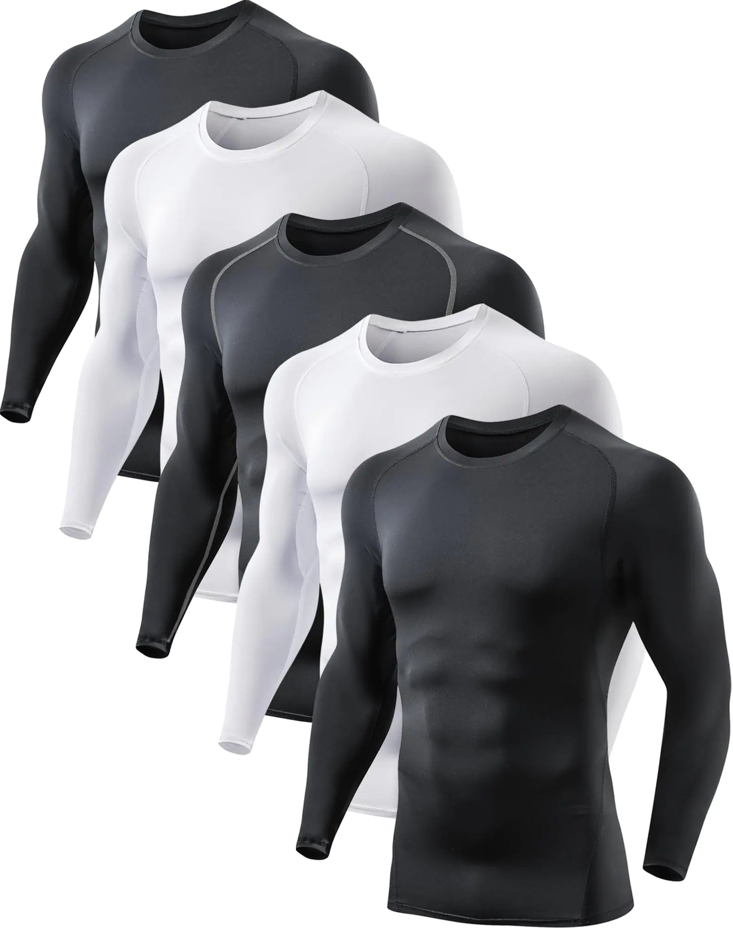 5 or 4 Pack Men's Compression Shirts Long Sleeve UPF SPF Rash Guard Workout Base Layer Undershirt Gear Small Black(g)/Black/White (5 Pack)