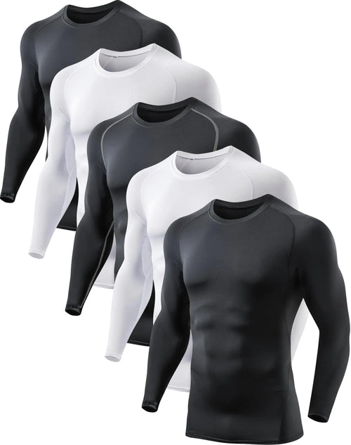 Camisetas de compresión para hombre, paquete de 5 o 4, manga larga, protección solar y UPF, protección contra erupciones, capa base para entrenamiento, talla pequeña, negro (g)/negro/blanco (paquete de 5)