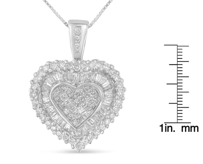 10K White Gold 1 cttw Multi Cut 1 cttw Diamond Heart Pendant Necklace (H-I, I1-I2)