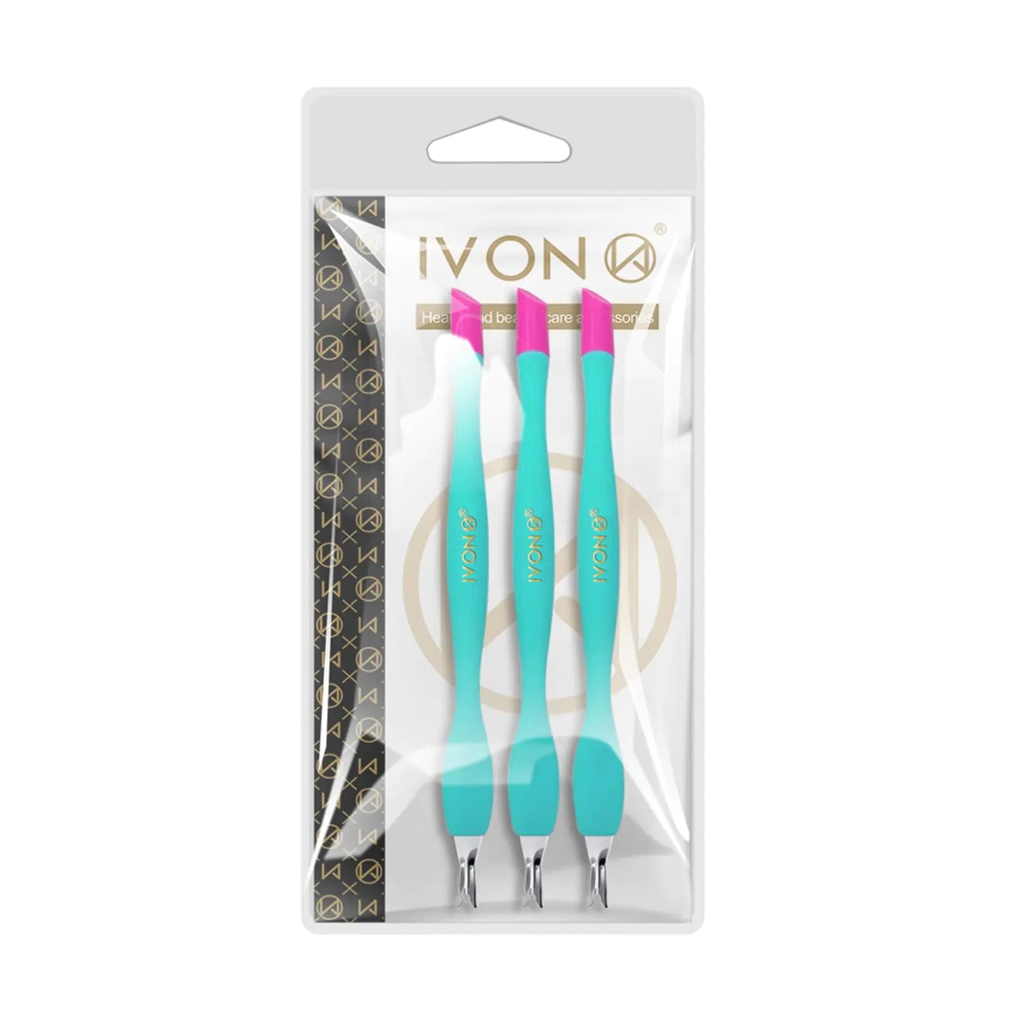 IVON 3pcs Cuticle Trimmer Pusher, Rubber Tip Soft on Nail Bed Green