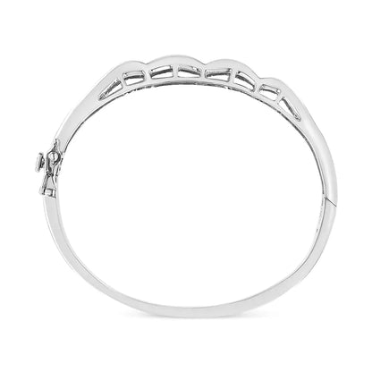 14K White Gold 3 1/3 Cttw Invisible Set Princess-Cut Diamond Wave Bangle Bracelet (H-I Color, SI1-SI2 Clarity) - Size 7"