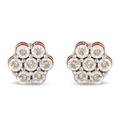 10K Rose Gold Diamond Floral Stud Earrings (1 cttw, J-K Color, I1-I2 Clarity)