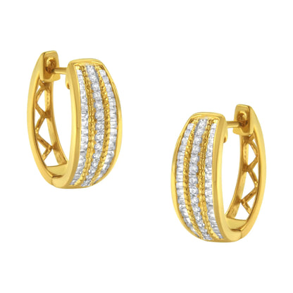 Aros modernos de oro amarillo de 10 quilates con diamantes engastados en pavé y canal de 3/4 quilates (color IJ, claridad I2-I3)