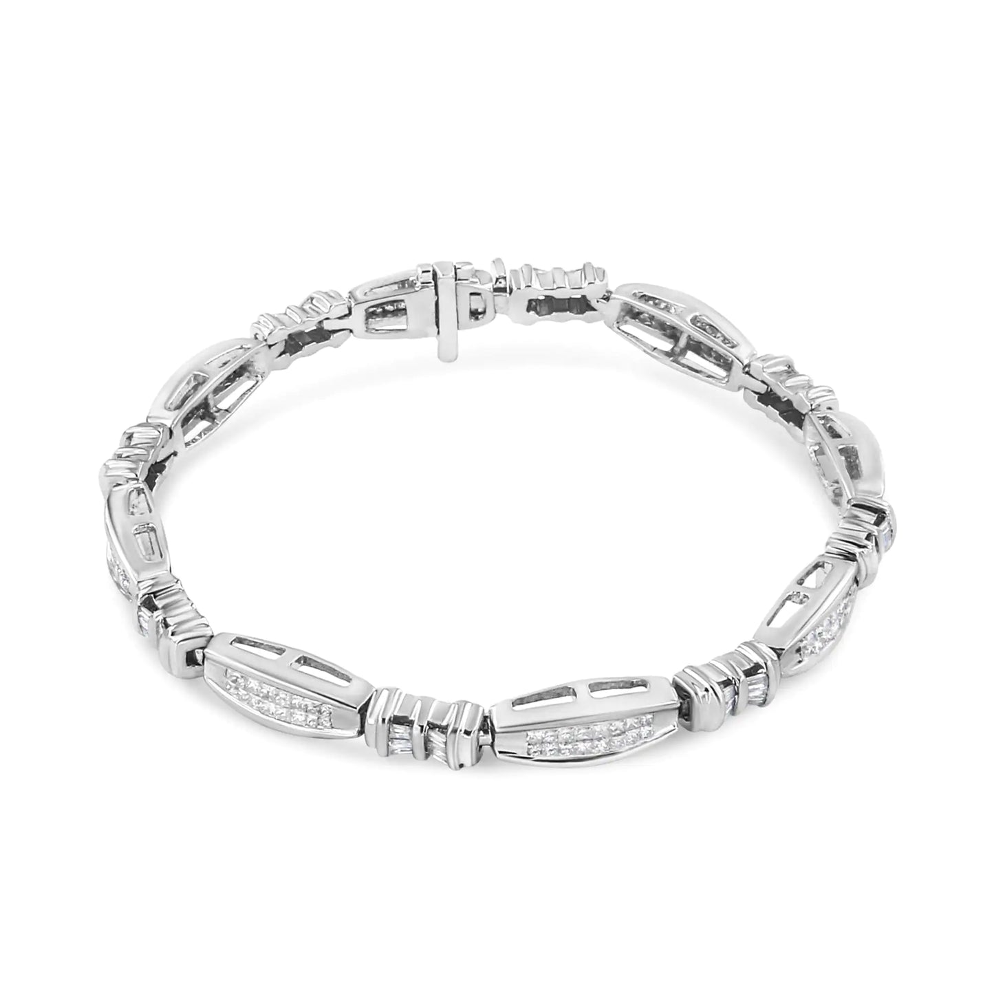 14K White Gold 2.0 Cttw Channel-Set Alternating Baguette and Princess-Cut Diamond Link Bracelet (H-I Color, SI2-I1 Clarity) - Size 7