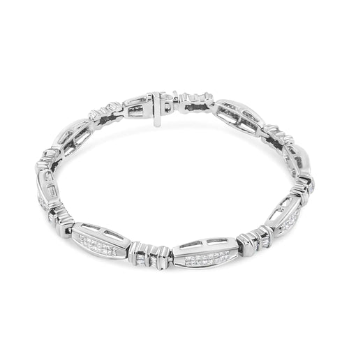 Pulsera de oro blanco de 14 quilates con eslabones de diamantes de talla baguette y princesa alternados engastados en canal de 2,0 quilates (color HI, claridad SI2-I1) - Talla 7