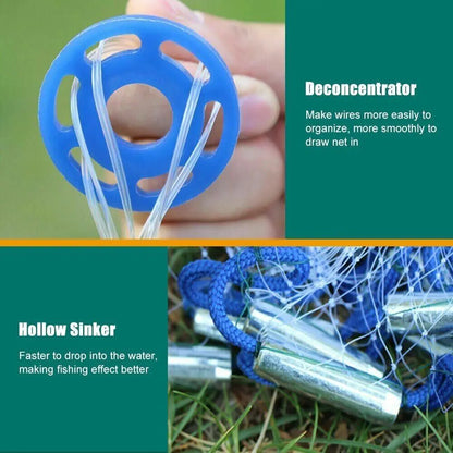 6/8/10/12/16FT Fishing Cast Net Bait Easy Throw Hand Cast Strong Nylon Mesh USA