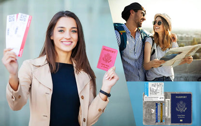 Funda para pasaporte, billetera, artículos esenciales de viaje, bloqueo RFID, tarjetero de cuero, imprescindibles para viajes internacionales, accesorios de viaje para mujeres y hombres (101# marrón) Marrón clásico