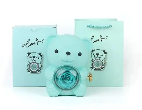 Rotating Bear Gift Box Rose Jewelry Box