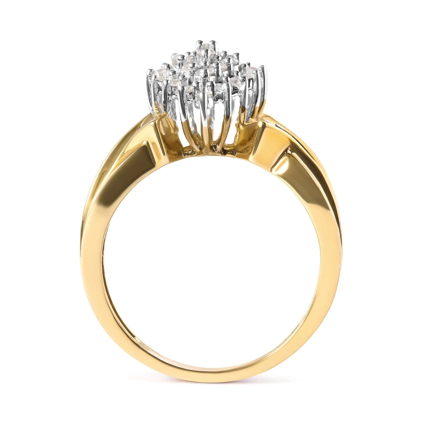 Anillo de cóctel en oro amarillo de 10 quilates con diamantes de 1 ct en forma de pera (color HI, claridad I2-I3)