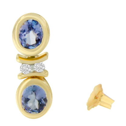 14K Yellow Gold Round Cut Diamond Tanzanite Earrings (1.60 cttw, I-J Color, I1-I2 Clarity)