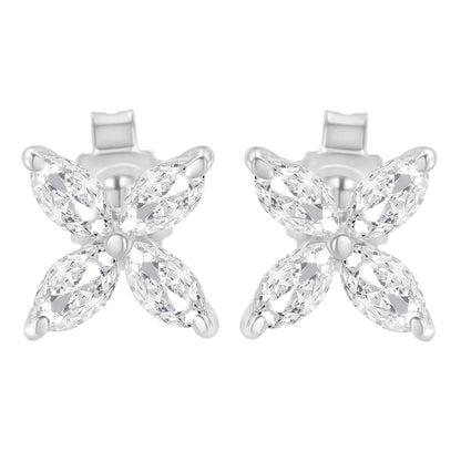 14K hvitt gull 3/4 Cttw Marquise Diamond 8 Stone Floral Leaf Stud øredobber (HI Color, SI1-SI2 Clarity)