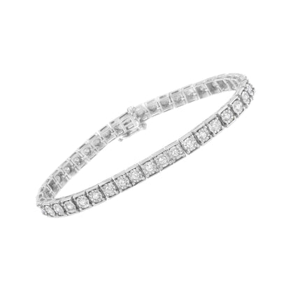 .925 Sterling Silver Brilliant-Cut Round Diamond Square Frame Miracle-Set Tennis Bracelet (2 cttw, I-J Color, I2-I3 Clarity) - Size 7"