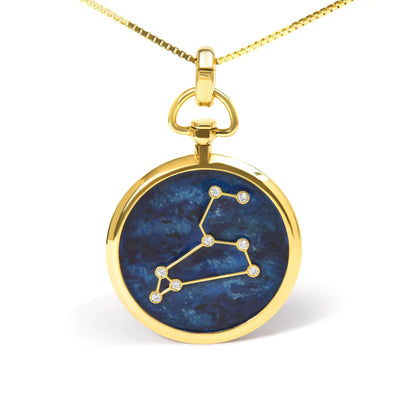 18K Yellow Gold Diamond Leo Constellation with Blue Enamel 18" Inch Pendant Necklace (H-I Color, SI2-I1 Clarity)