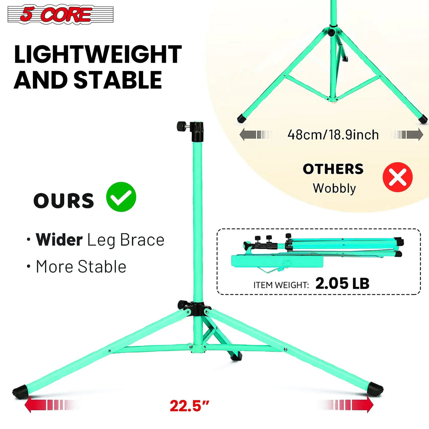 Atril de 5 núcleos para partituras, trípode portátil, ajustable y plegable, color verde