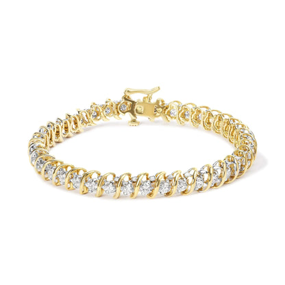 Pulsera de tenis de oro amarillo de 18 quilates con diamantes de talla redonda de 4,0 quilates y eslabones en forma de S de 18 cm (color IJ, claridad SI1-SI2)