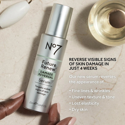 No7 Future Renew Damage Reversal Serum - Anti-Aging Face Serum for Glowing Skin - Hyaluronic Acid + Niacinamide for Sun Damage Reversal - Dermatologist-Approved, Sensitive Skin Suitable (0.84 Fl Oz) 0.84 Fl Oz (Pack of 1)