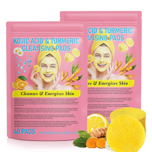 Discos exfoliantes faciales de cúrcuma, 80 unidades, con ácido kójico, vitamina B5 y vitamina C, cúrcuma, azúcar y cúrcuma, 40 unidades (paquete de 2)