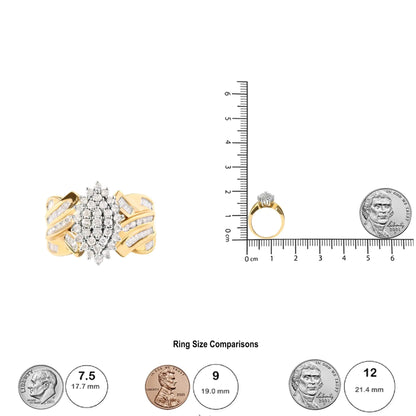 10K Yellow Gold 1 Cttw Diamond Pear Shaped Cluster  Cluster Cocktail Ring (H-I Color, I2-I3 Clarity)