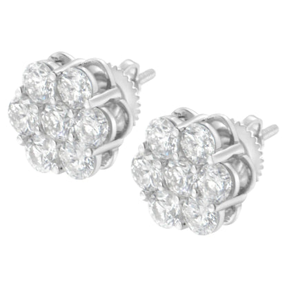 Aretes de oro blanco de 14 quilates con diamantes redondos de talla brillante de 2,0 quilates y cierre de rosca en racimo floral (color HI, claridad SI2-I1)