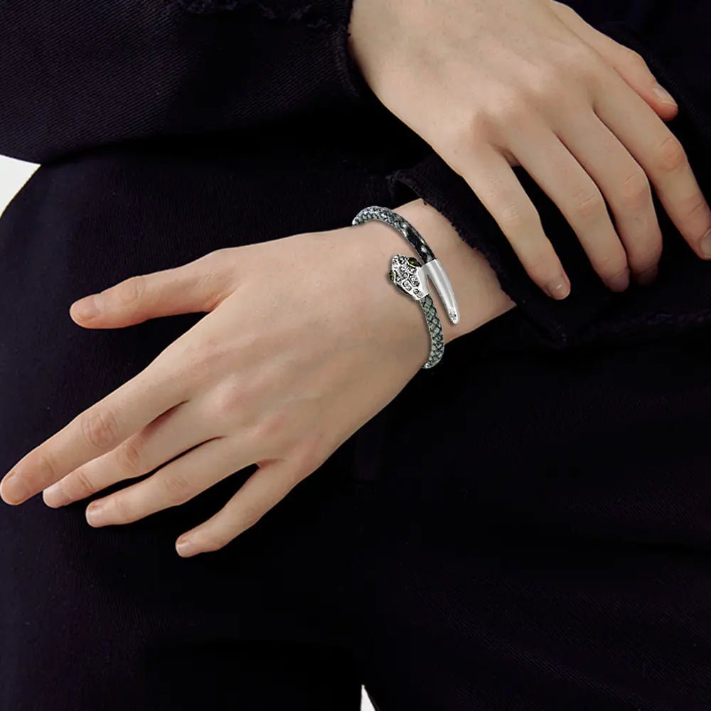 Zircon Inlaid Leopard Copper Snake Head Bracelet - Catch Cards