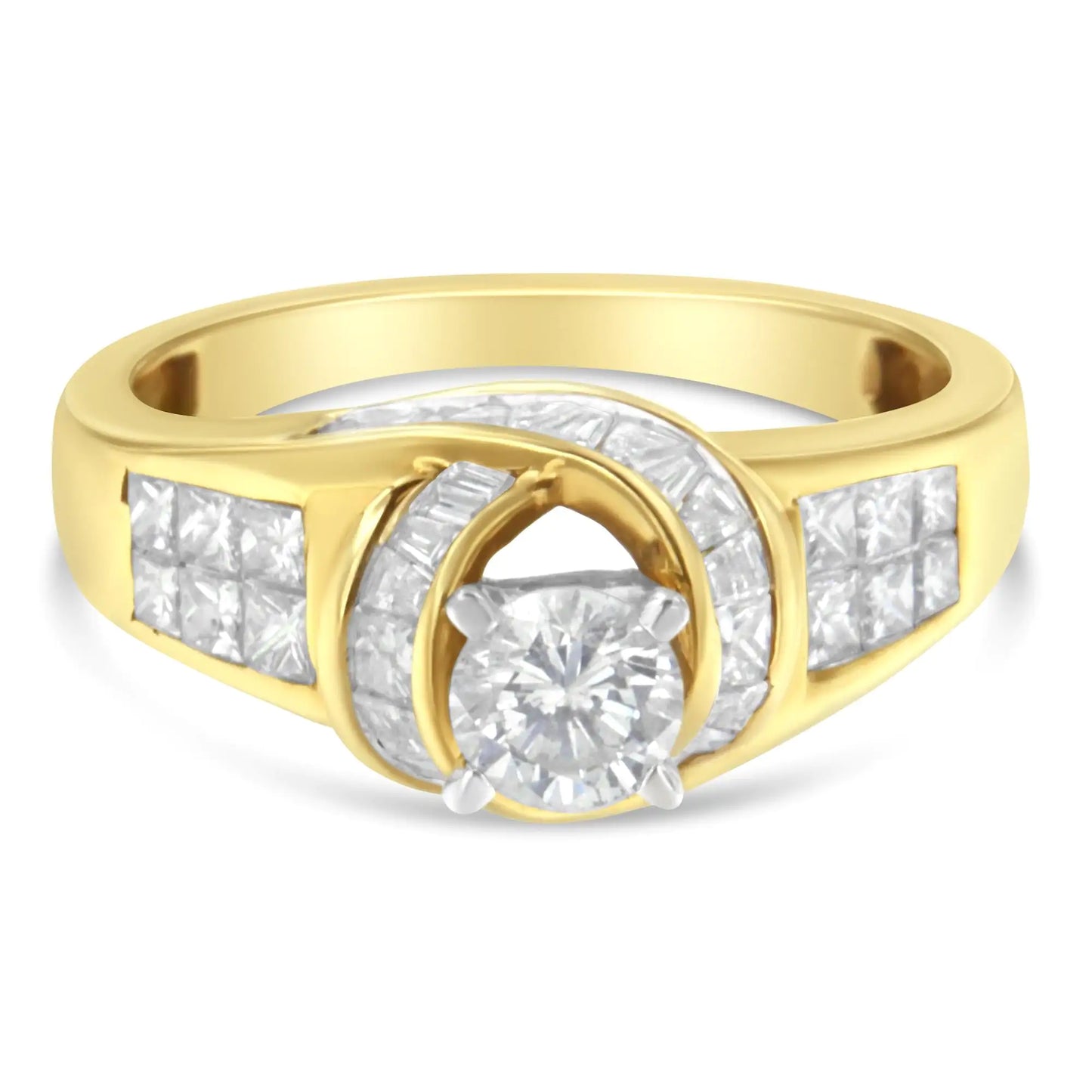 14K Two-Toned Gold Round, Baguette and Princess Cut Diamond Ring (1 1/8 Cttw, H-I Color, SI2-I1 Clarity)