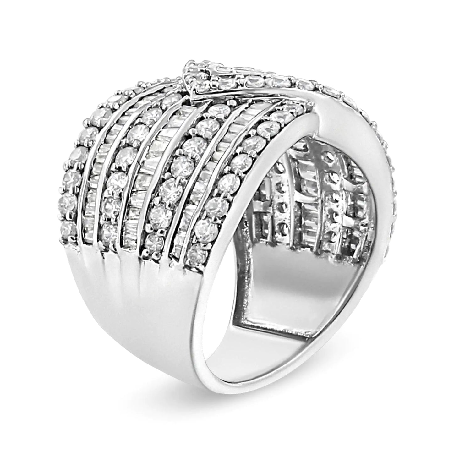 .925 Sterling Silver 2 3/8 Cttw Diamond Multi Row Overlay Band Ring ( J-K Color, I3 Clarity)