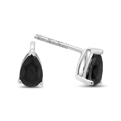 Aretes de oro blanco de 14 quilates con solitario de diamante negro en forma de pera de 3 puntas (color negro, claridad VS2-SI1)