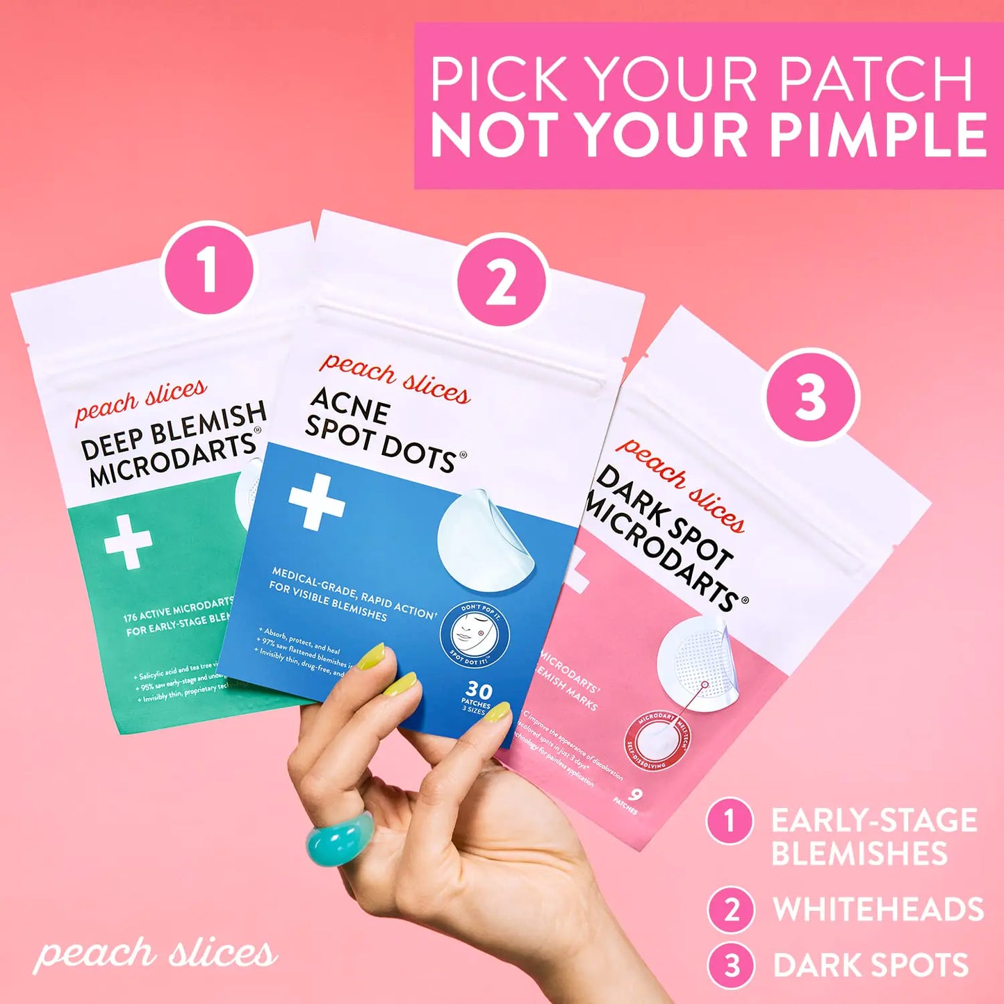 Peach Slices | Deep Blemish Microdarts | Acne Patch | Early Stage & Deep Pimples | Fast-Acting | Salicylic Acid | Tea Tree Oil | Niacinamide | Cica | Hyaluronic Acid | Spot Treatment | 9 Patches