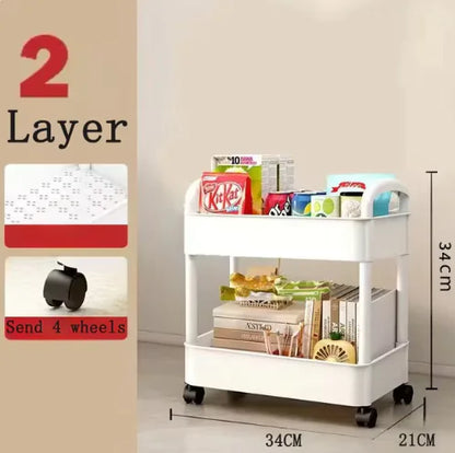 Multi-Layer Rolling Storage Cart This versatile cart features multiple layers of spacious shelves, allowing you to store a variety of items such as kitchen supplies, office supplies, beauty products, and more. rolling storage cart shelves